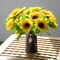Spring Tabletop Decor – Artificial Sunflower Arrangement in Black Vase, 3 Bunches of Lifelike Sunflowers with Rustic Farmhouse Vase for Home, Office & Special Occasions